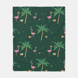 Flamingo Noël Christmas Fleece Blanket Emerald