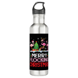 Flamingo Noel Hats Dancing On Snow Merry Flocking 710 Ml Water Bottle