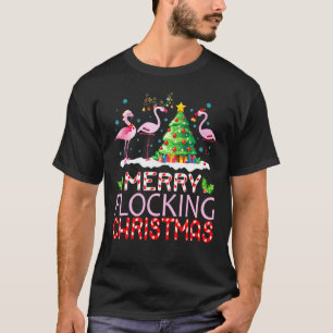 Flamingo Noel Hats Dancing On Snow Merry Flocking T-Shirt