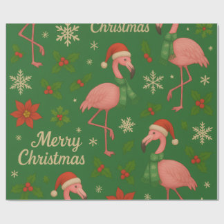 Flamingo Noel: Holly Jolly Greetings  Wrapping Paper