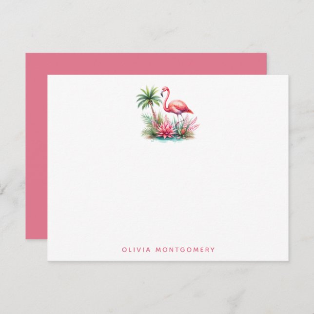 Flamingo Note Cards with Personalised Name (Front/Back)