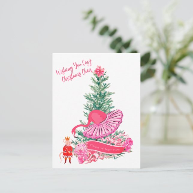 Flamingo Nutcracker Ballet Custom Christmas Postcard (Standing Front)