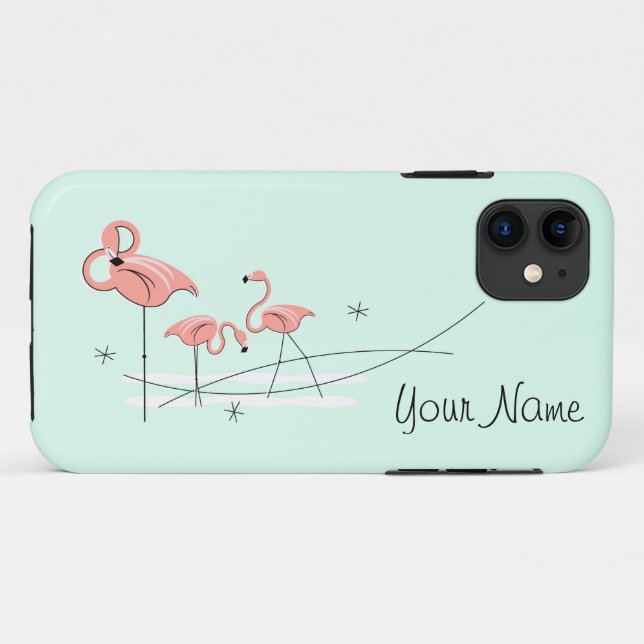 Flamingo Ocean Aqua Trio 'Name' iPhone case (Back (Horizontal))