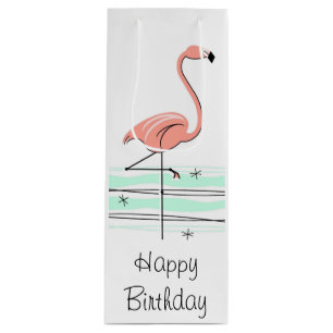 Flamingo Ocean Happy Birthday bottle Wine Gift Bag
