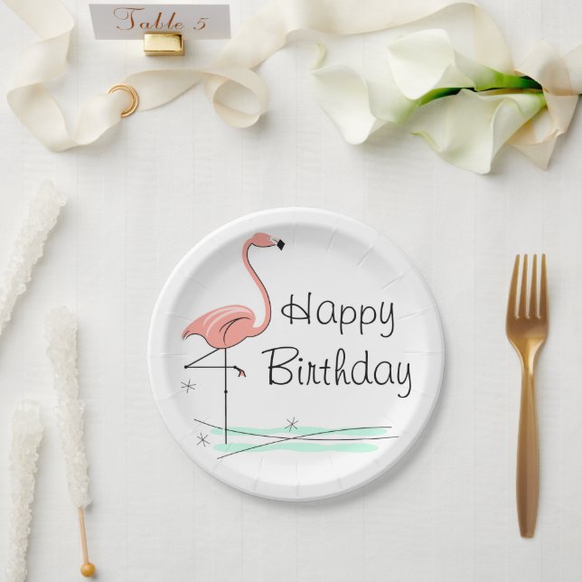 Flamingo Ocean Happy Birthday paper plate (Wedding)