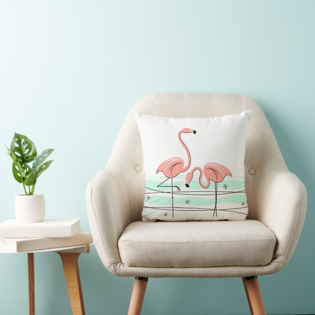 Flamingo Ocean Pair pink back square Cushion (Chair)
