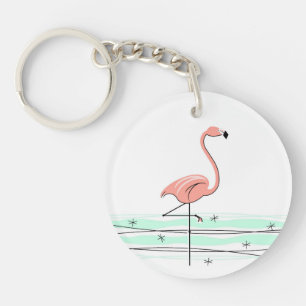 Flamingo Ocean text back acrylic keychain
