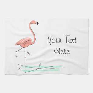 Flamingo Ocean Text kitchen towel