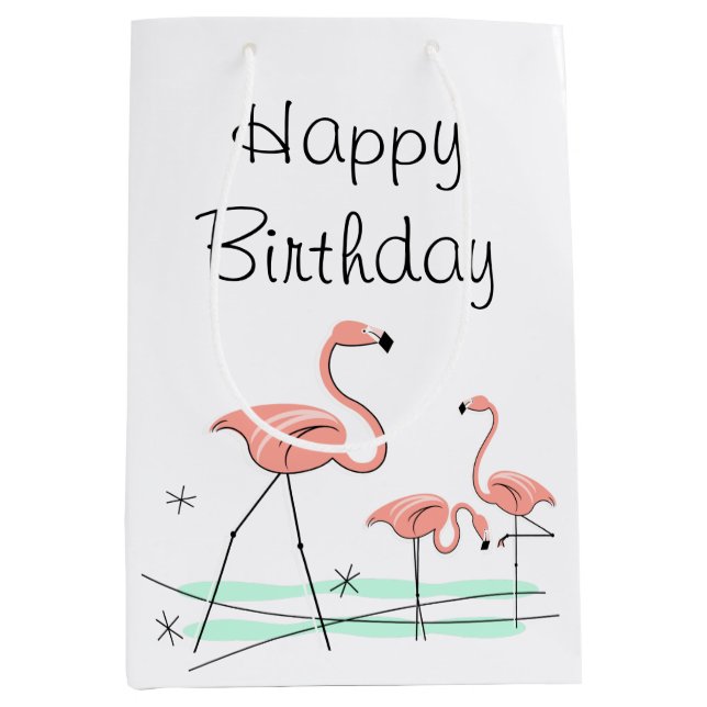 Flamingo Ocean Trio 2 Happy Birthday small Medium Gift Bag (Front)