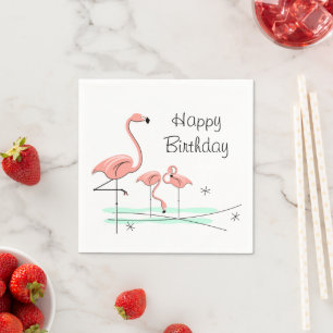 Flamingo Ocean Trio 4 Happy Birthday Napkin