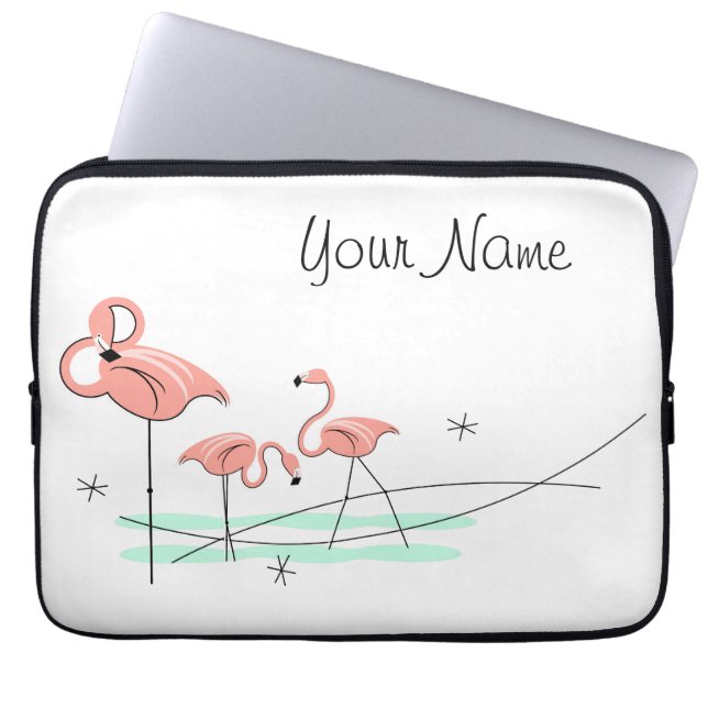 Flamingo Ocean Trio Name laptop sleeve (Front)