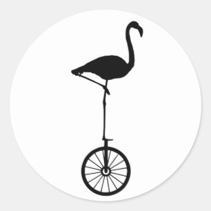 Flamingo on a Wheel Quirky Silhouette Classic Round Sticker