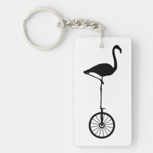 Flamingo on a Wheel Quirky Silhouette Key Ring