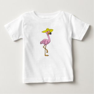 Flamingo on Beach with Hat Baby T-Shirt