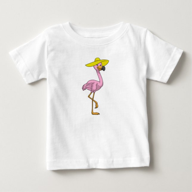 Flamingo on Beach with Hat Baby T-Shirt (Front)