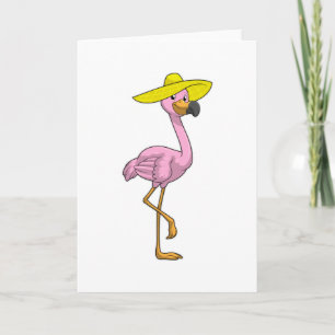 Flamingo on Beach with Hat Card