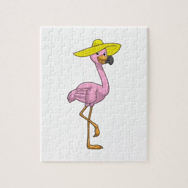 Flamingo on Beach with Hat Jigsaw Puzzle (Vertical)