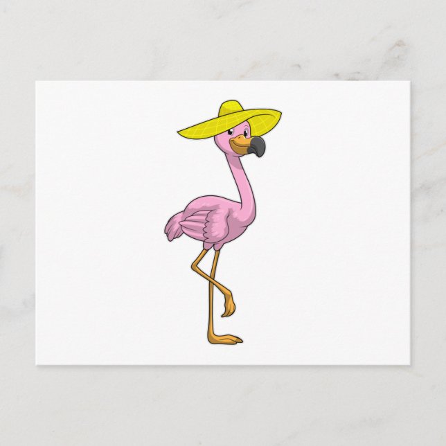 Flamingo on Beach with Hat Postcard (Front)