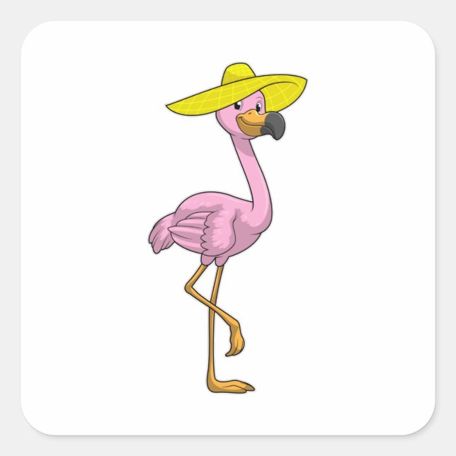 Flamingo on Beach with Hat Square Sticker (Front)