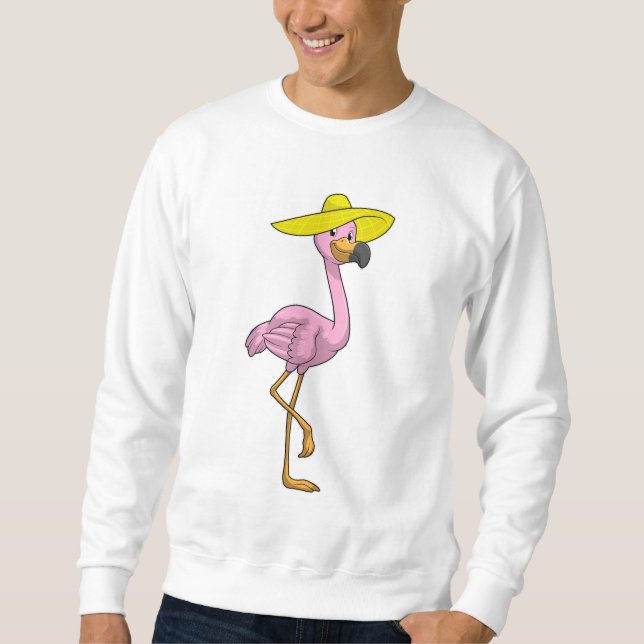 Flamingo on Beach with Hat Sweatshirt (Front)