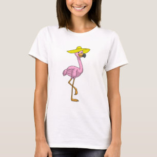 Flamingo on Beach with Hat T-Shirt