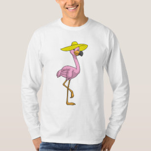 Flamingo on Beach with Hat T-Shirt