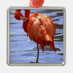 Flamingo on one leg in water metal tree decoration