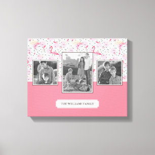 Flamingo On Polka Dots Family Photos With Text Canvas Print