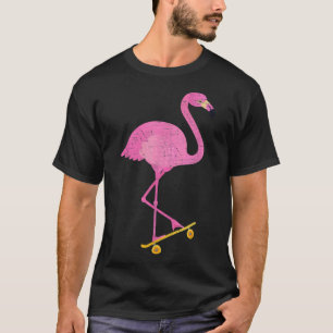 Flamingo On Skateboard Retro Illustration design  T-Shirt