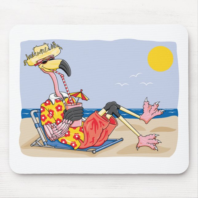 Flamingo On the Beach Mouse Mat (Front)