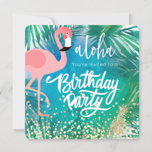 flamingo on tropical blue design invitation