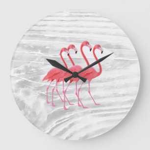 Flamingo on Washed Wood Large Clock
