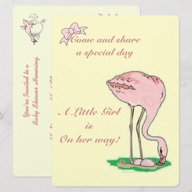Flamingo on Yellow Baby Girl Invitation (Front/Back)
