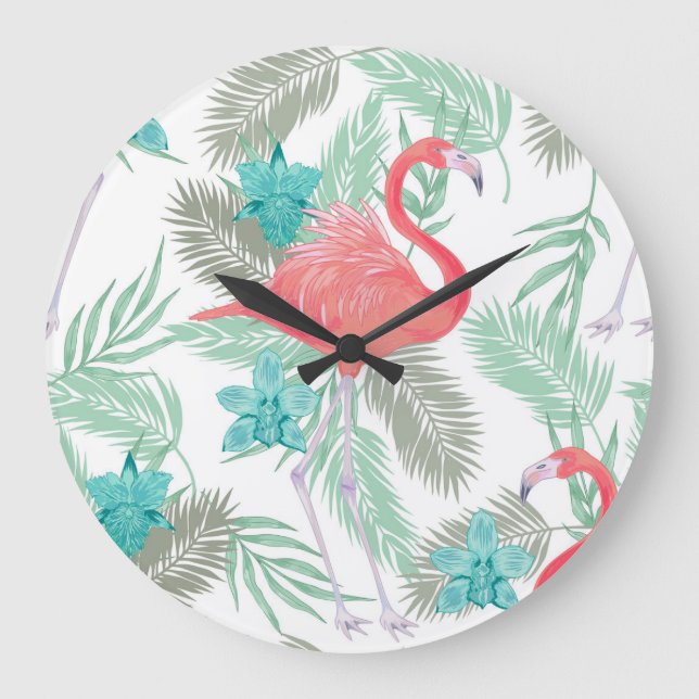 Flamingo, orchid: romantic vintage pattern. large clock (Front)