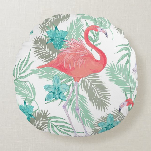 Flamingo, orchid: romantic vintage pattern. round cushion (Front)