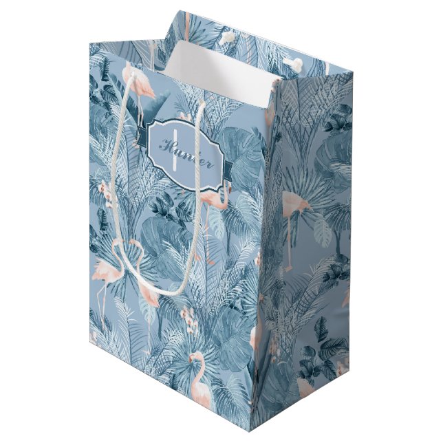Flamingo Orchid Tropical Pattern Blue ID868 Medium Gift Bag (Front Angled)