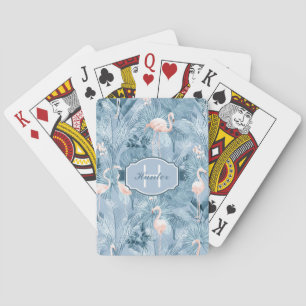 Flamingo Orchid Tropical Pattern Blue ID868 Playing Cards