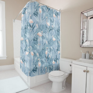 Flamingo Orchid Tropical Pattern Blue ID868 Shower Curtain