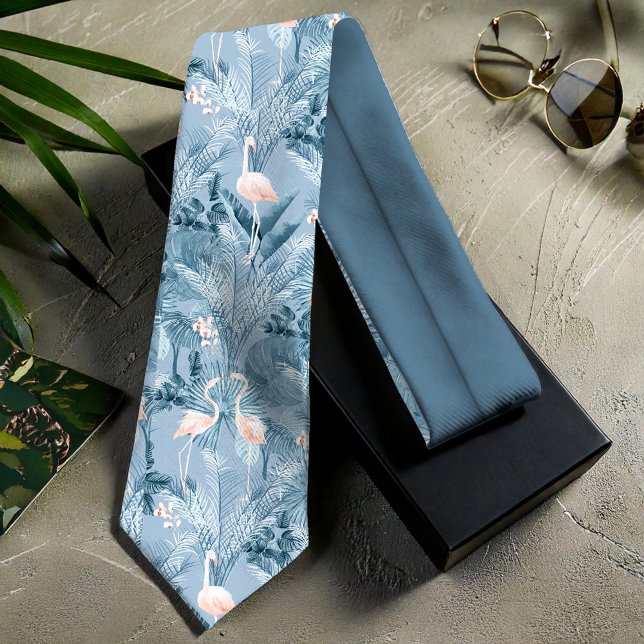 Flamingo Orchid Tropical Pattern Blue ID868 Tie (Creator Uploaded)