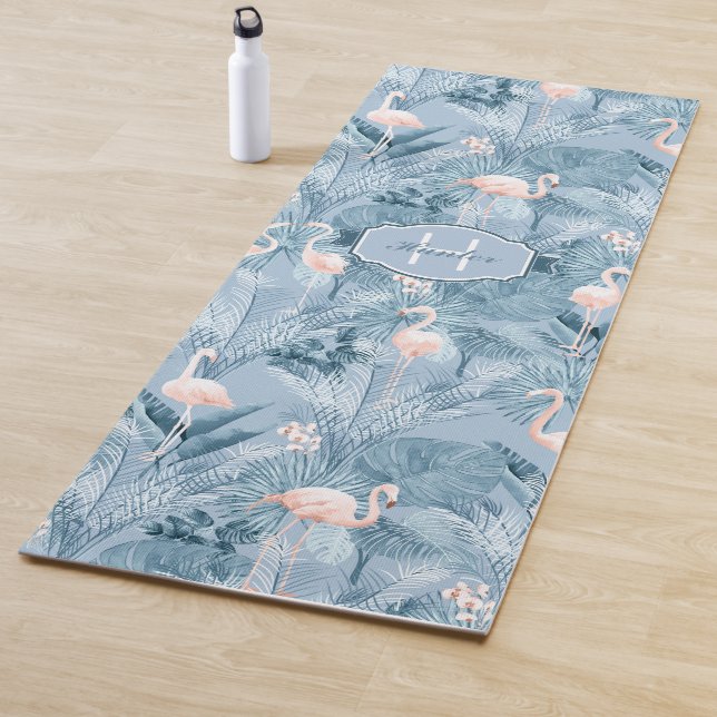 Flamingo Orchid Tropical Pattern Blue ID868 Yoga Mat (In Situ)