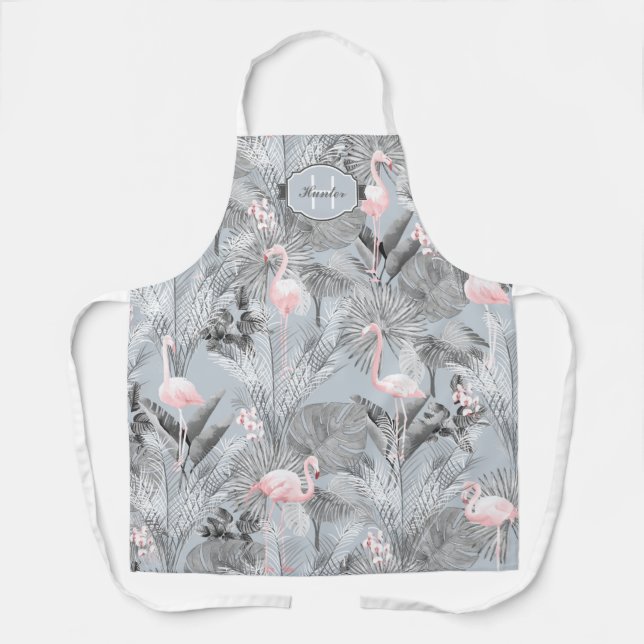 Flamingo Orchid Tropical Pattern Grey ID868 Apron (Front)