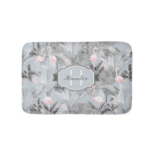 Flamingo Orchid Tropical Pattern Grey ID868 Bath Mat