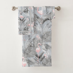 Flamingo Orchid Tropical Pattern Grey ID868 Bath T Towel Set
