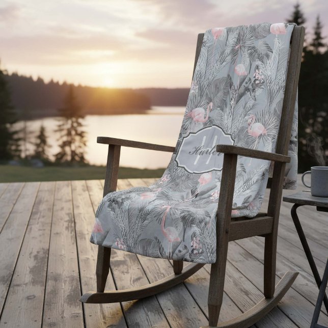 Flamingo Orchid Tropical Pattern Grey ID868 Fleece Blanket (Creator Uploaded)