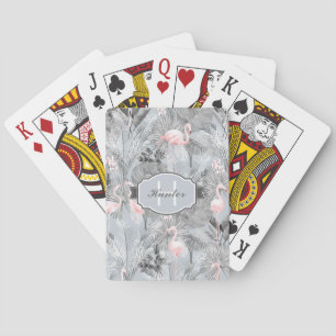 Flamingo Orchid Tropical Pattern Grey ID868 Playing Cards