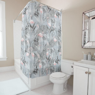 Flamingo Orchid Tropical Pattern Grey ID868 Shower Curtain