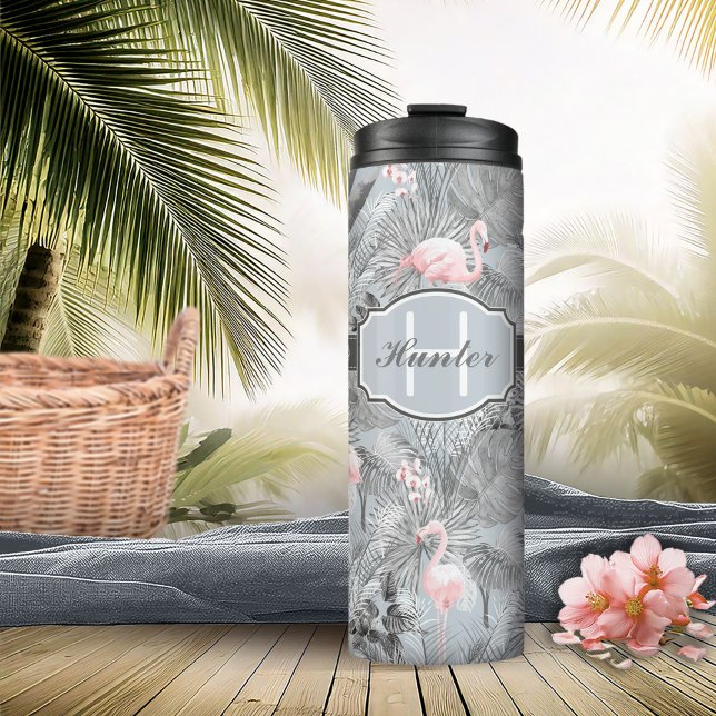 Flamingo Orchid Tropical Pattern Grey ID868 Thermal Tumbler (Creator Uploaded)
