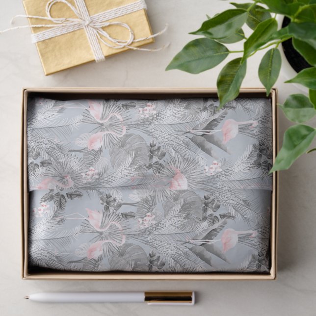 Flamingo Orchid Tropical Pattern Grey ID868 Tissue Paper (Gift)