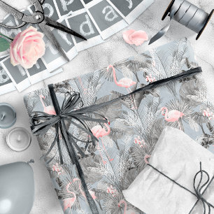 Flamingo Orchid Tropical Pattern Grey ID868 Wrapping Paper