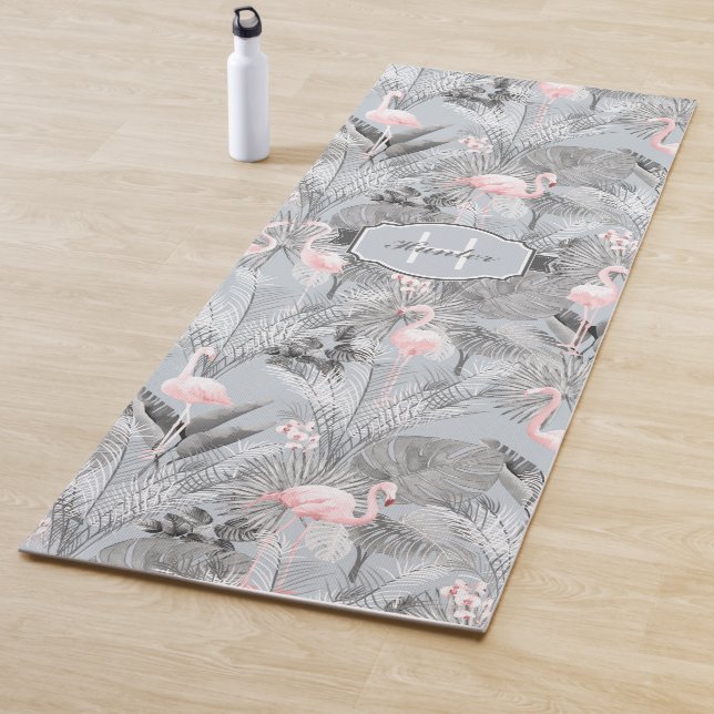 Flamingo Orchid Tropical Pattern Grey ID868 Yoga Mat (In Situ)